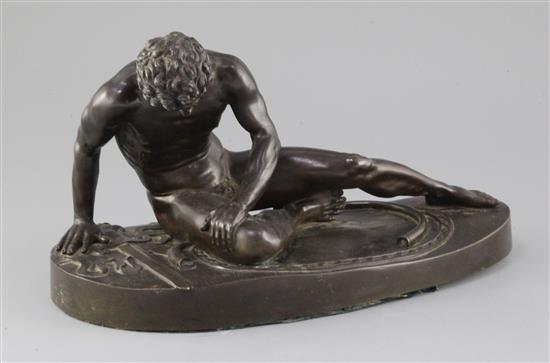 After the Antique. A bronze figure of The Dying Gaul, 19th century, length 12.5in.